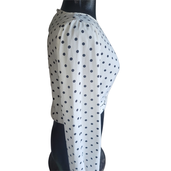 Mink Pink Polka Dot Twist Front Cropped Long Sleeve Blouse XS - Picture 3 of 6